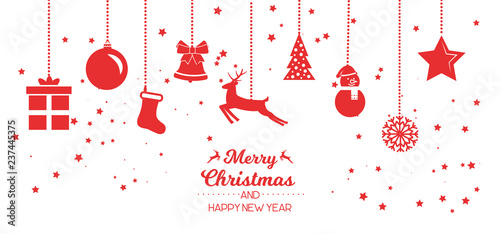elements of the new year with the inscription merry christmas and happy new year on a white background