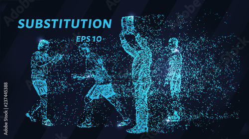 Substitution. A grid of blue stars in the night sky. Points of light create the shape of a football.