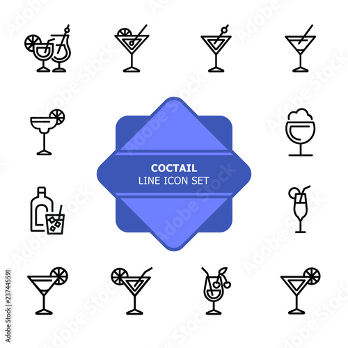 Cocktail line icon set. Vermouth, margarita, pina colada. Alcoholic drinks concept. Can be used for topics like bar, party, celebration