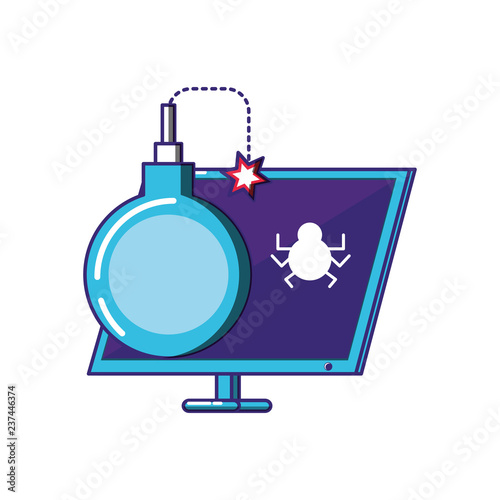 computer desktop with bomb and bug