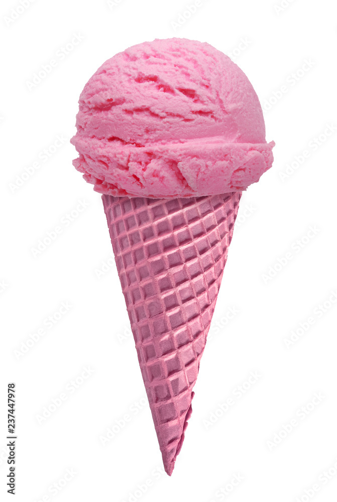 Strawberry Ice cream scoop with cone isolated on white background Strawberry Ice cream scoop with cone isolated on white background