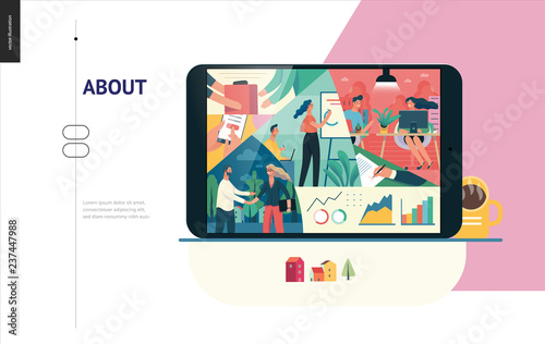 Business series, color 1- about company, office life -modern flat vector concept illustration of a company employees in workspace. Business workflow management. Creative landing page design template