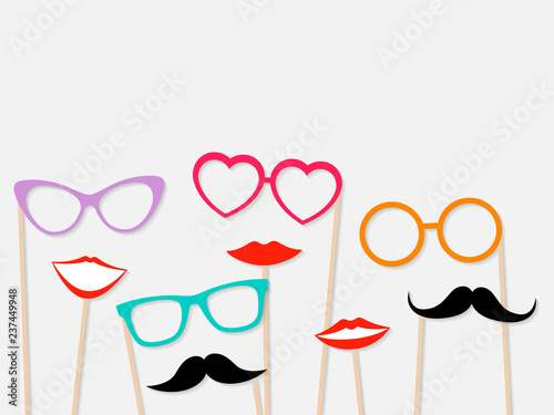 Photo booth props female lips, moustache and glasses