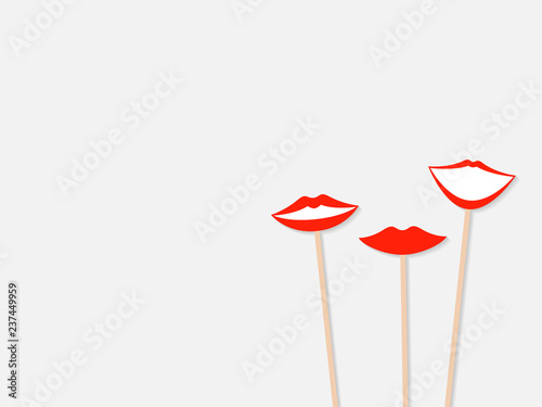 Photo booth props female lips, isolated on grey background