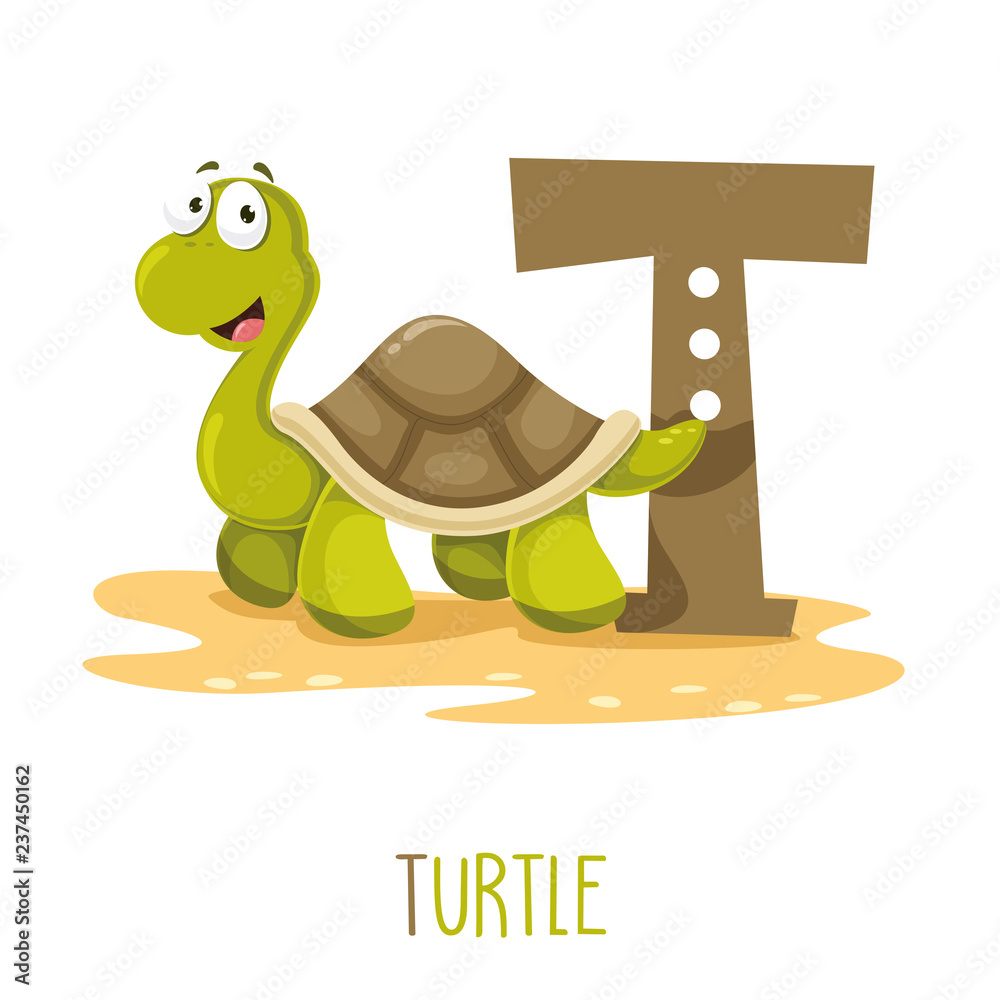 Obraz premium Vector Illustration Of Alphabet Letter T And Turtle