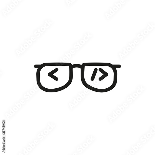 HTML brackets in glasses line icon. Programmer, software developer, backend. Coding concept. Vector illustration can be used for topics like IT, technology, web design