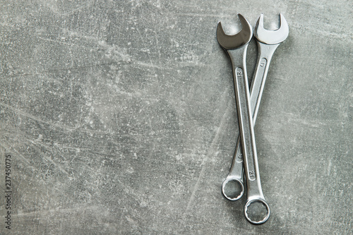 Chrome vanadium spanners. Metallic wrench.