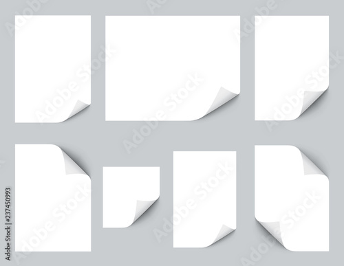 Different papers with curled corners set vector. A4 paper vector