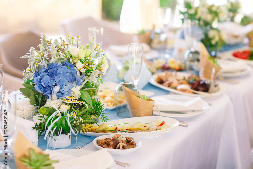 Wedding table setting in the restaurant.