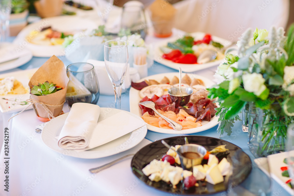 Wedding table setting in the restaurant.