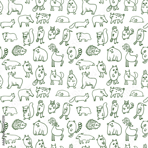 Seamless pattern with cute doodle animals