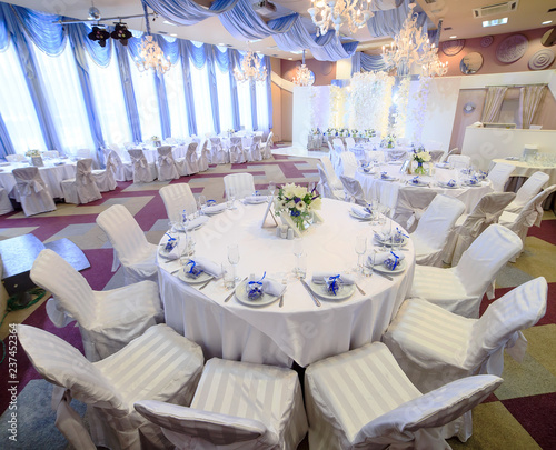 Wedding table setting in the restaurant.