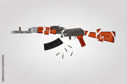 The gun is broken into small pieces.