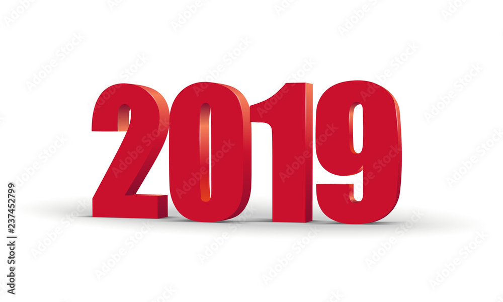 2019 Happy New Year red 3d numbers. Perspective colored paper symbol. Vector illustration 2019 Happy New Year red 3d numbers. Perspective colored paper symbol. Vector illustration