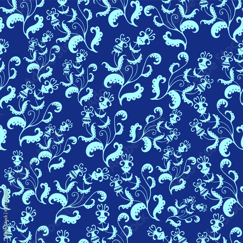 Abstract floral seamless pattern with birds