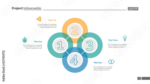 Quadruple intersect slide template. Business data. Graph, diagram. Creative concept for infographic, templates, presentation, report. Can be used for topics like workflow, strategy, analysis