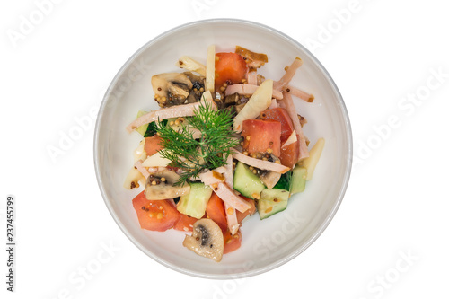 Calamari salad. isolate. decorated with greens. restaurant feed