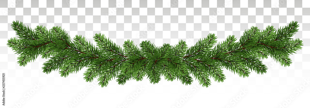 A long garland of pine branches. Pine frame. Holiday winter decorations.  Vector. epc10 Stock Vector