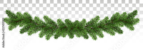 A long garland of pine branches. Pine frame. Holiday winter decorations. Vector. epc10