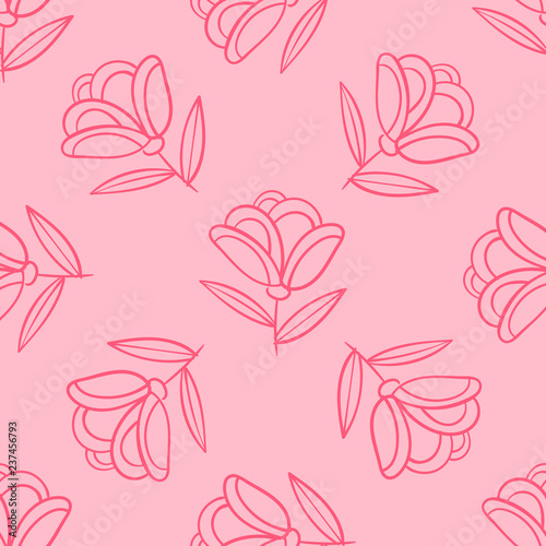 Abstract seamless pattern with pink flowers  roses. Vector illustration.
