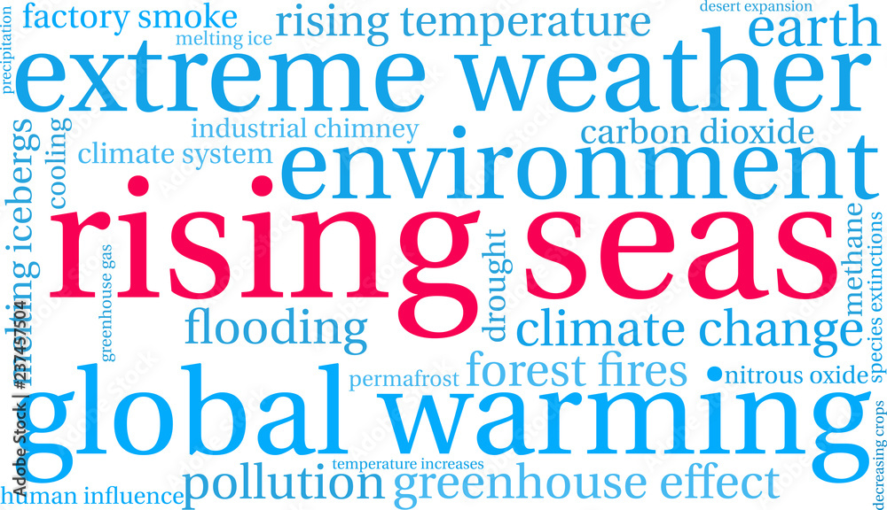 Rising Seas Word Cloud on a white background. Rising Seas Word Cloud on a white background.