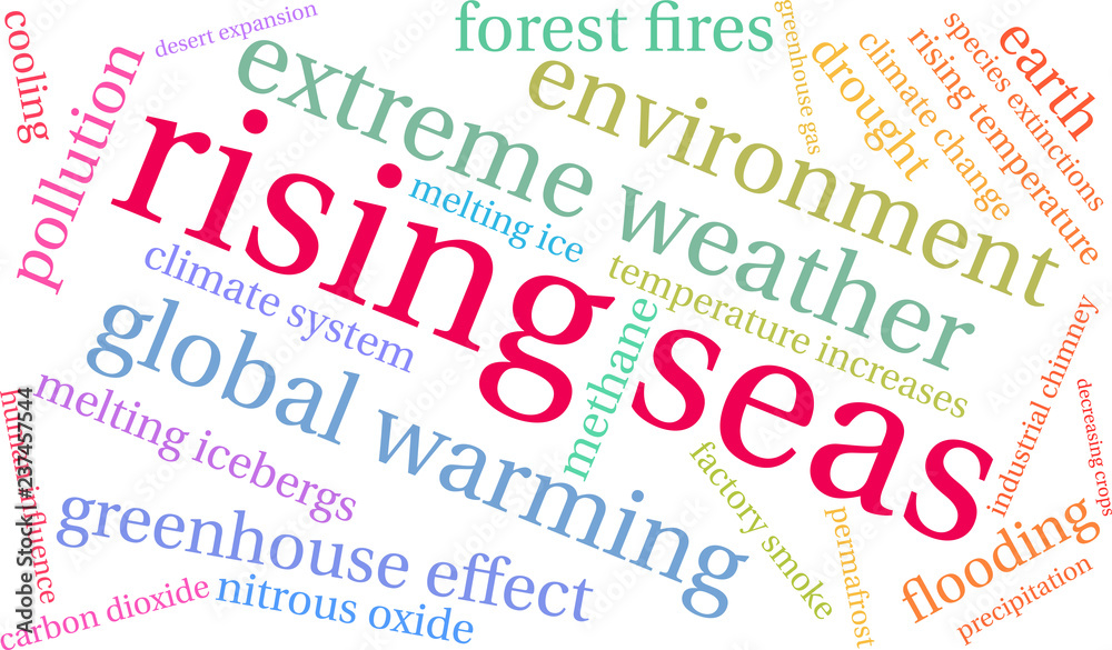 Rising Seas Word Cloud on a white background. Rising Seas Word Cloud on a white background.