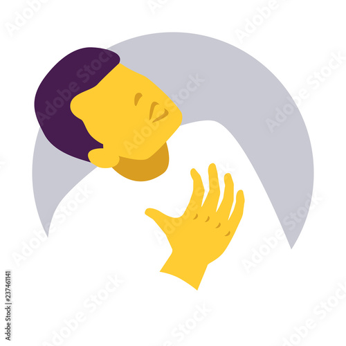 Man presses his hand to his chest. Chest pain. Lung Cancer or Heart attack symptom. Infographic. Vector illustration. Healthcare poster or banner template.
