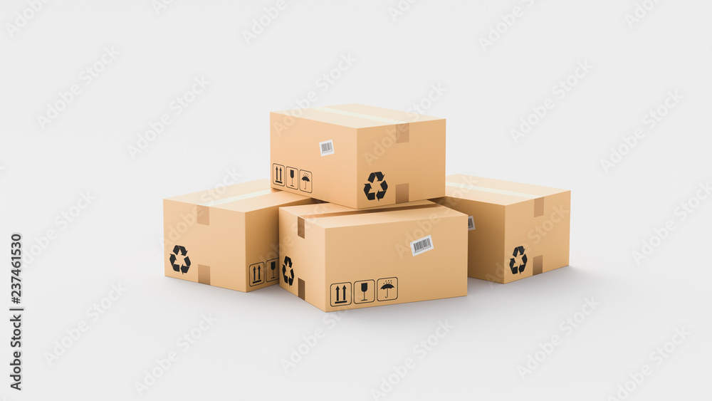 Cardboard boxes, logistics and delivery concept. 3D Rendering Cardboard boxes, logistics and delivery concept. 3D Rendering