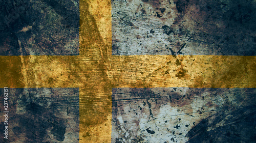 Very Grungy Vintage Swedish Flag, Sweden Grunge Background Texture