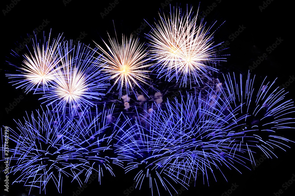 Flashes of blue and white fireworks Flashes of blue and white fireworks