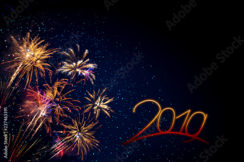 New Year 2019 . Abstract colored firework background .