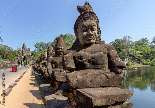 South Gate entrance to Angkor Thom, the last and most enduring capital city of the Khmer empire, UNESCO heritage site, Angkor Historical Park. Siem Reap, Cambodia.