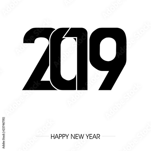 napis zakrzywionym fontem 2019 na tle. Projekt znaku graficznego z napisem szczęśliwego nowego roku. Ilustracja wektorowa