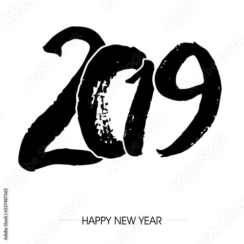 napis zakrzywionym fontem 2019 na tle. Projekt znaku graficznego z napisem szczęśliwego nowego roku. Ilustracja wektorowa