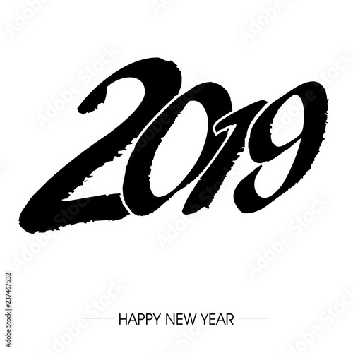napis zakrzywionym fontem 2019 na tle. Projekt znaku graficznego z napisem szczęśliwego nowego roku. Ilustracja wektorowa