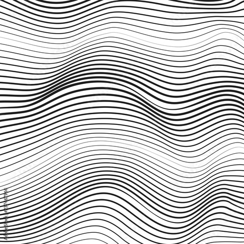 Vector undulating, squiggle, waving horisontal lines. Black and white op art background. Technology line art design. Abstract simple pattern. Modern conceptual illusion. EPS10 illustration