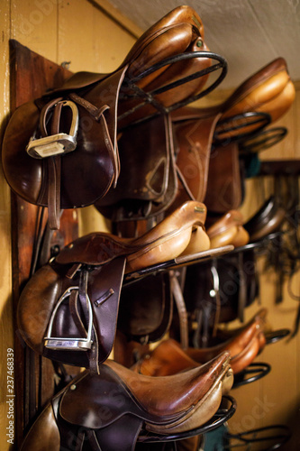English Saddles on Racks