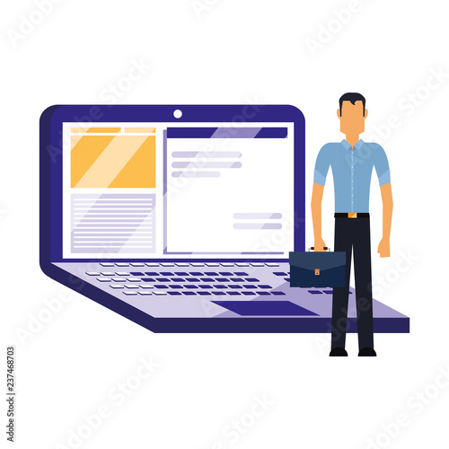 businessman with briefcase and computer