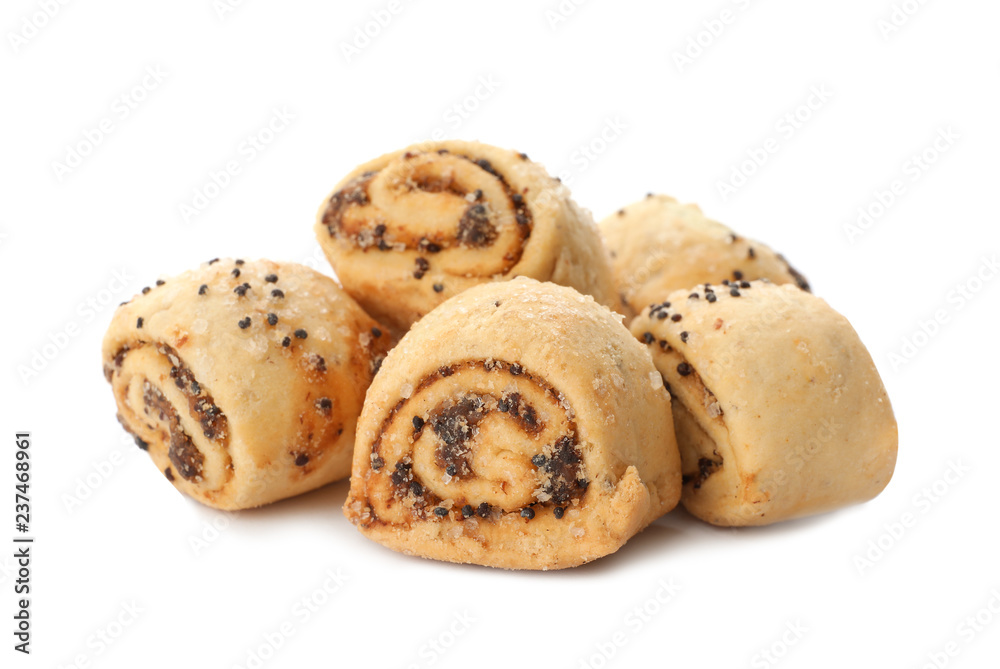 Freshly baked poppy seed cookies isolated on white Freshly baked poppy seed cookies isolated on white