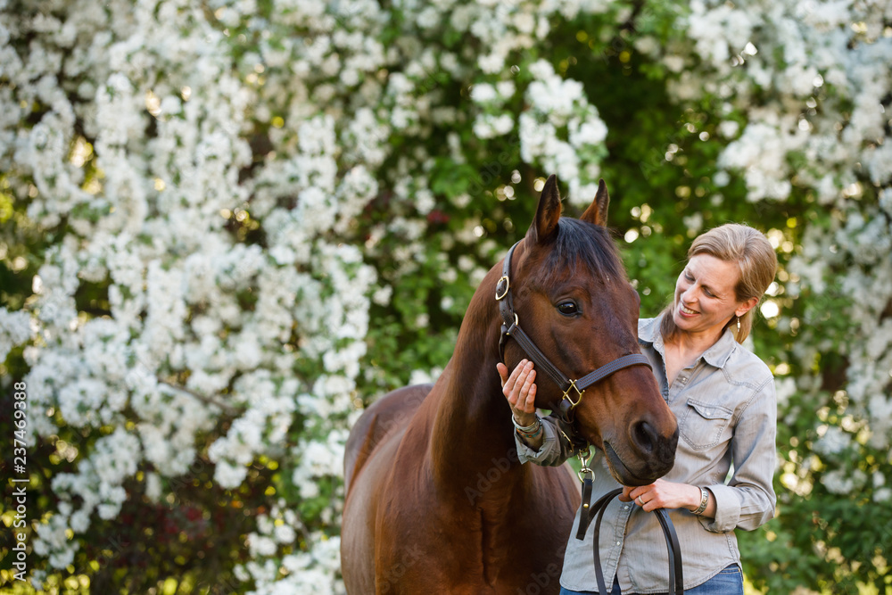 Woman and Horse in Springtime Woman and Horse in Springtime