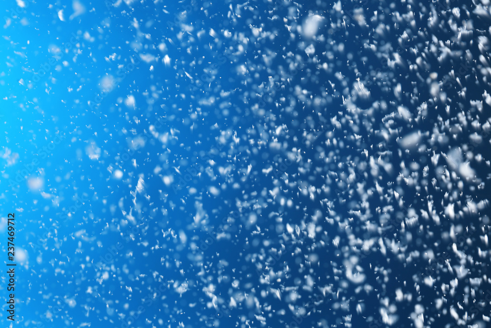 Snow flakes falling on blue background. Winter weather Snow flakes falling on blue background. Winter weather
