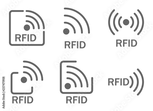 monochrome set of icons rfid. set of icons featuring radio and radio waves photo