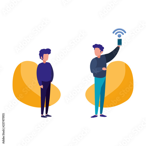 men team with mobile wifi internet