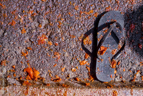 Flip flops abandoned in La Tomatina popular party in Buñol, Spain photo