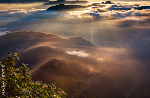 amazing sunrise seen from Sri Pada or Adam's Peak, Sri Lanka photo