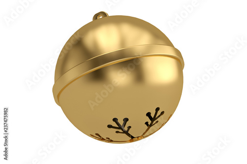 Gold jingle bell isolated on white background 3D illustration.