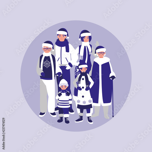 group of family with clothes christmas