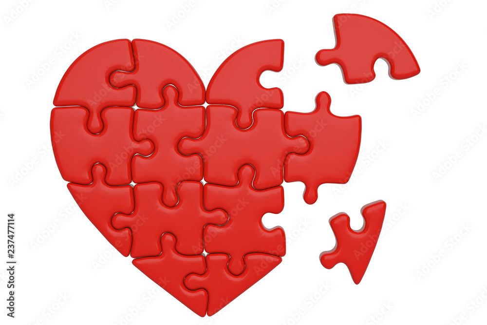 Puzzle heart isolated on white background 3D illustration. Stock ...