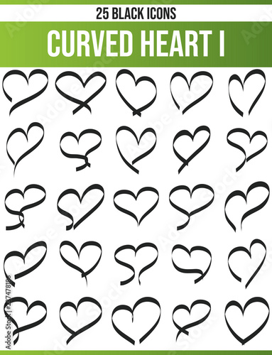 Black Icon Set Curved Hearts I