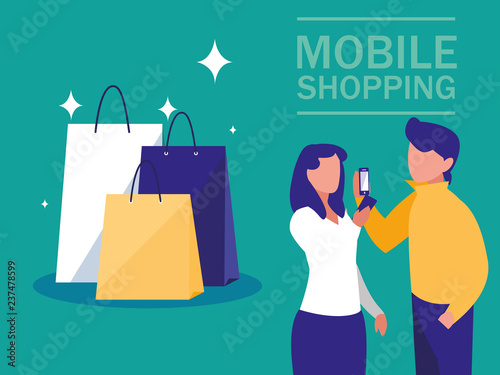 mini people with smartphone and shopping online